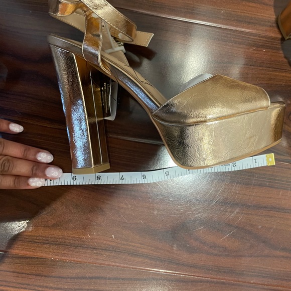 London Rag Rager Rose Gold Peep-Toe High Platform Block Sandals Size 9 - Picture 8 of 12